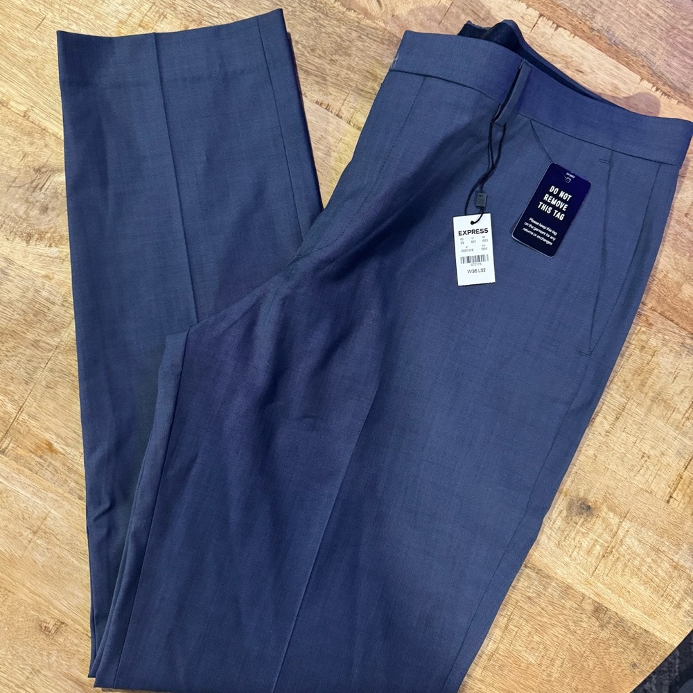 Express Slate Blue Trousers NEW extra slim w / stretch